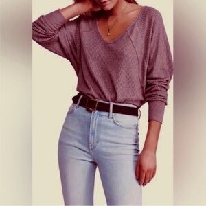 NWT Free People Santa Clara Top Small Thermal Long Sleeve Mulberry